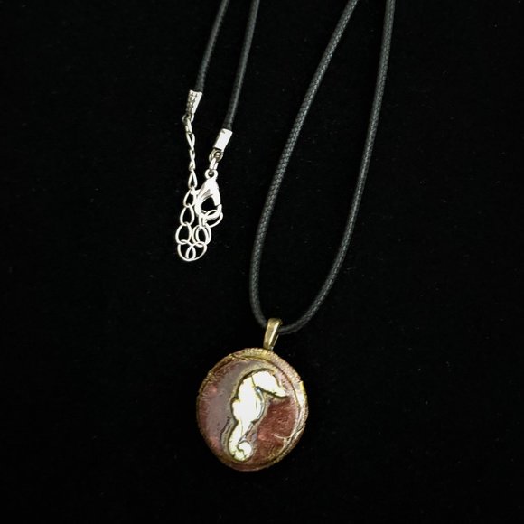 Handmade Ceramic Teak Seahorse Pendant Necklace - Picture 6 of 16